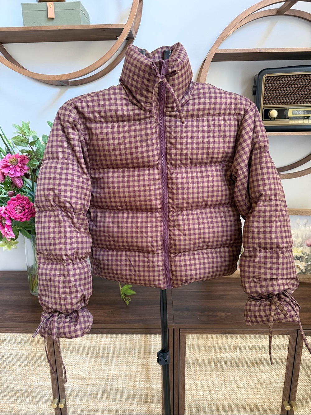 Wild Fable Purple Gingham Cropped Puffer Jacket XXS